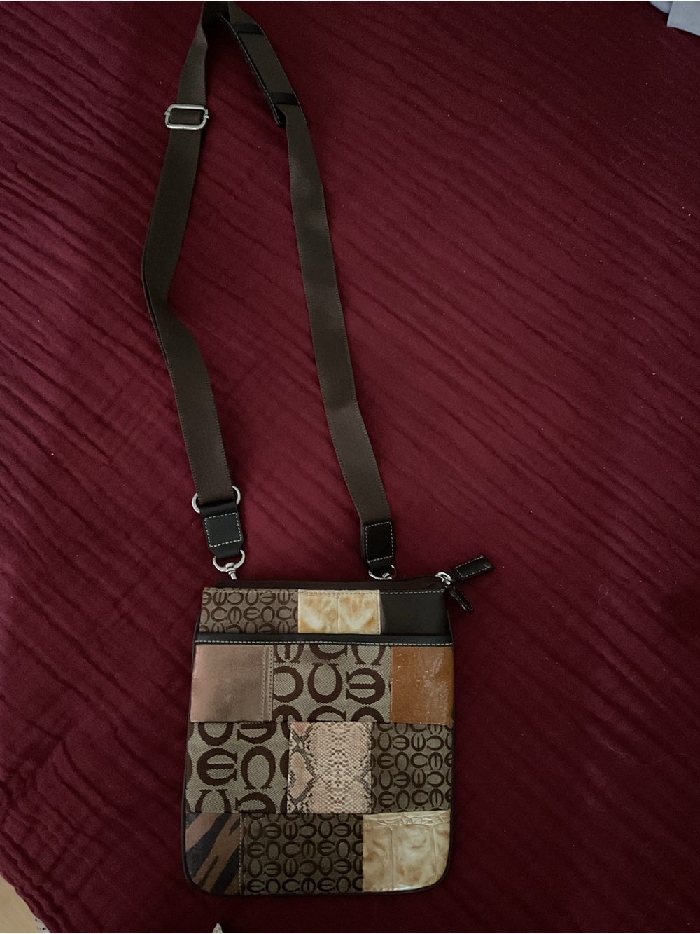 Patchwork Brown Crossbody Bag with Signature Logo Panels